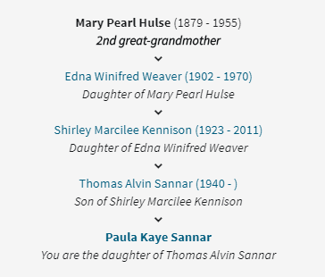 Weaver, Mary Pearl Hulse Line
